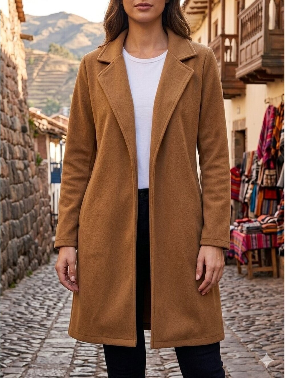 Daly Collection Peru Camel Knit Blazer Coatigan Open Long Jacket Cardigan Coat S